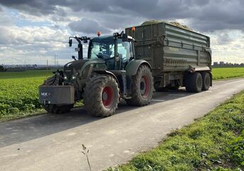 Linneshof GbR - Transporte 3 Traktor mit Tandem Achs Anhänger transportiert Silage