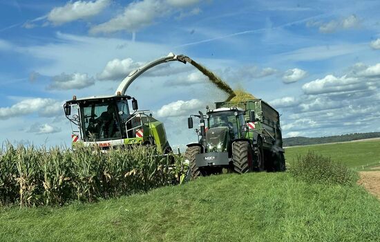 Maisernte mit Häcksler und füllen eines Anhängers